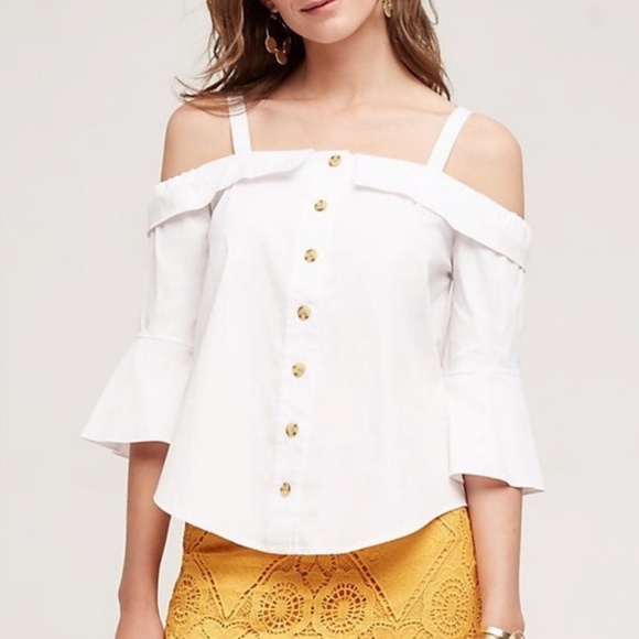 Anthropologie Tops - Anthropologie Maeve Mura Open-Shoulder Poplin Top